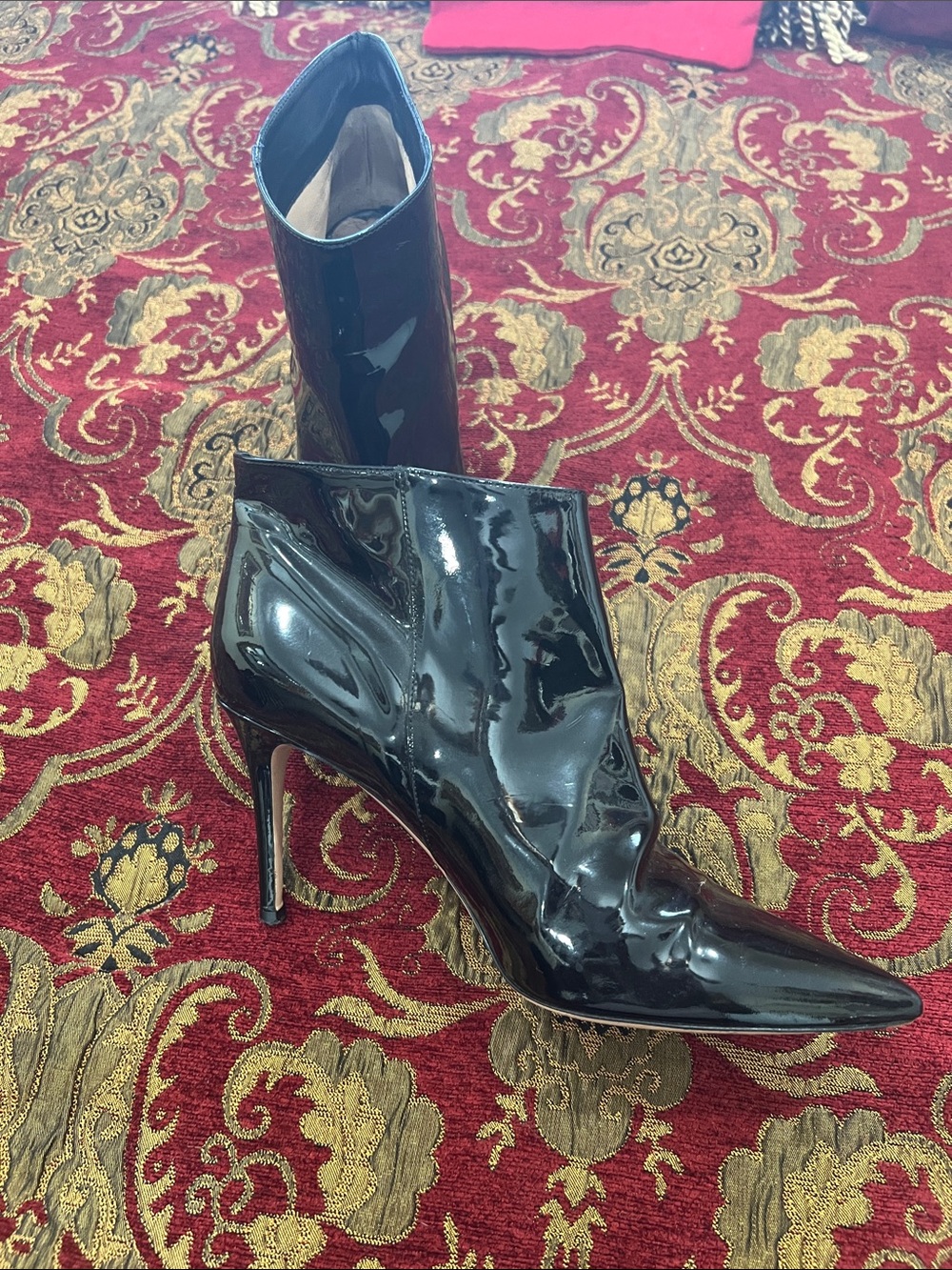 Gianvito Rossi Black Patent Pointed-Toe Stiletto Booties